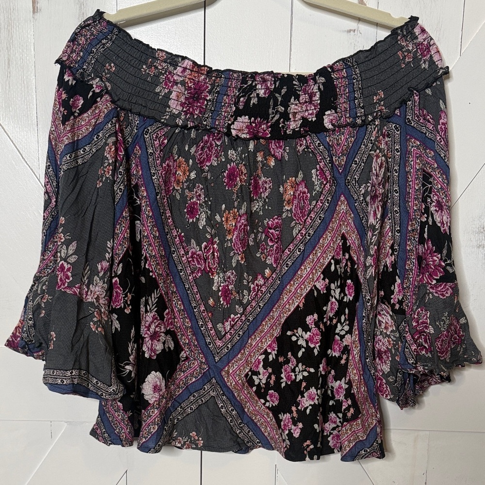 lovestitch Off-Shoulder Floral Baby Doll Blouse in Black, Grey, Pink, Purple